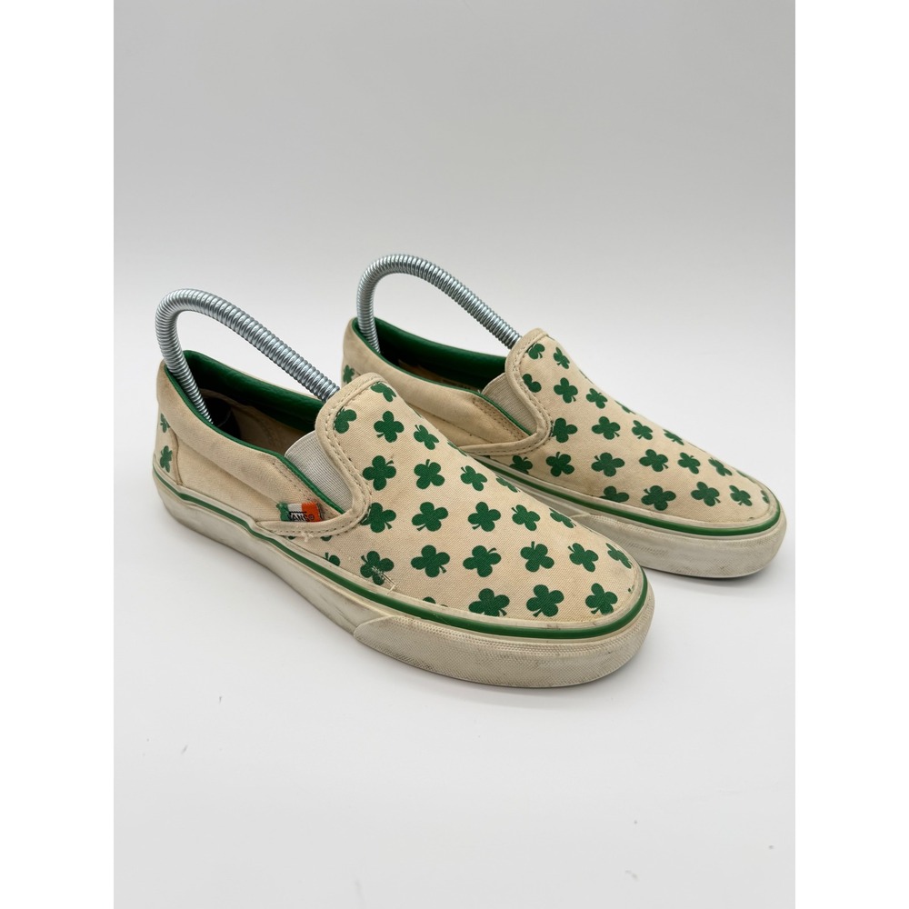 Vans Classic Slip-On St Patricks Day Shamrock Clover Irish Flag Cream Green Mens